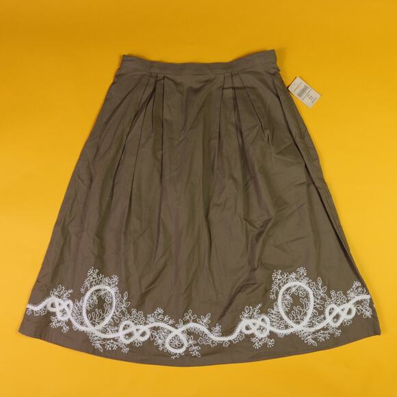 NWT Brown Embroidered Pleated Midi Skirt, PXS - Picture 1 of 4